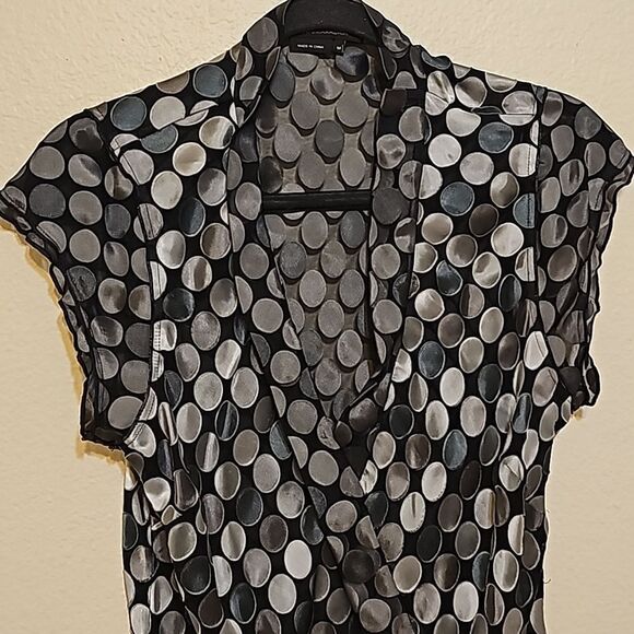 BCBGMaxAzria Sheer Silk Blend Polka Dot Blouse - M - Picture 2 of 9
